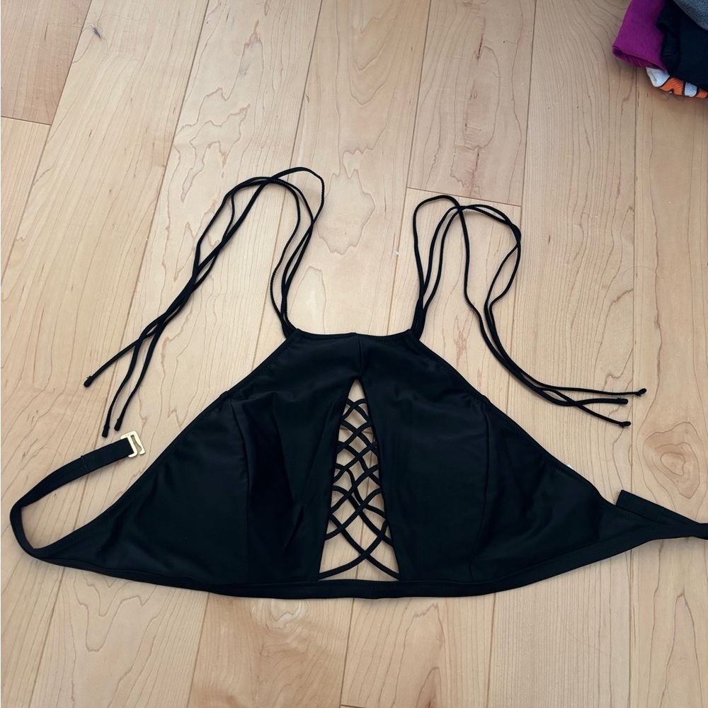 Black Strappy Halter Neck Bikini Top